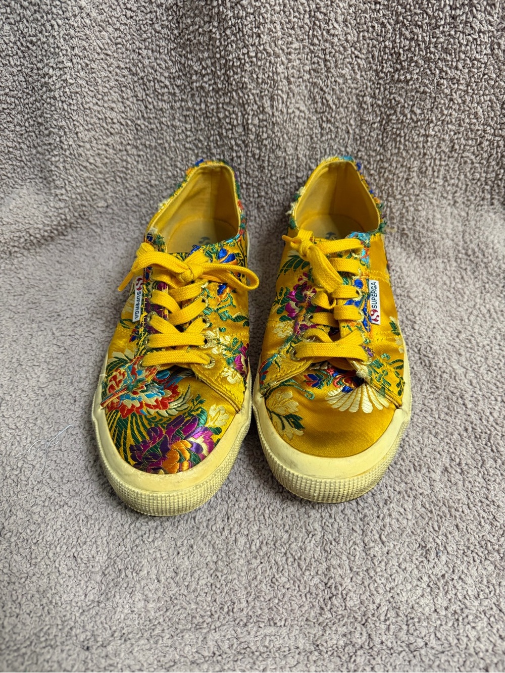 Superga 2750 Floral Brocade Jacquard Satin Sneakers Yellow EU 39.5